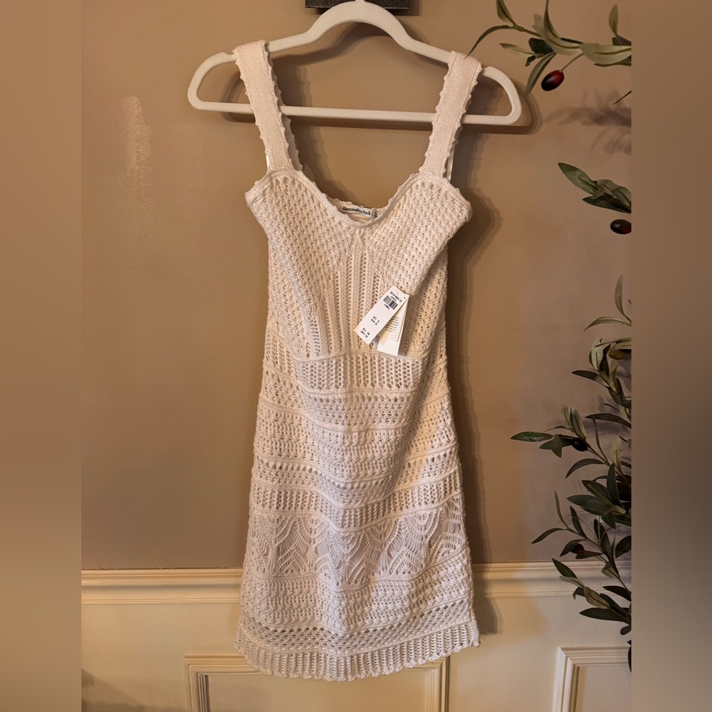 Abercrombie & Fitch Cream Crochet Sundress with Scalloped Straps